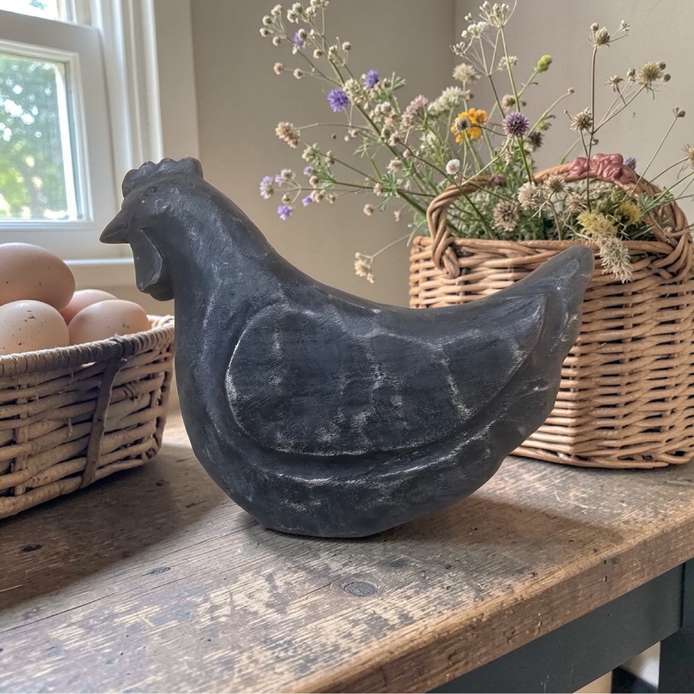 Rustic Chicken Hen Figurine Farmhouse Country Kitchen Decor Resin 6" Cottagecore